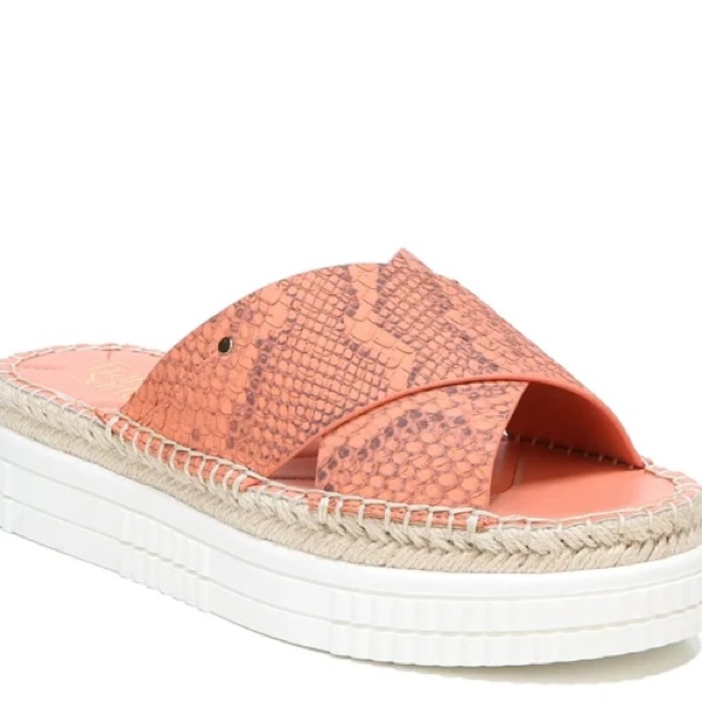 Franco Sarto Birch Slide Sandals Womens 10M Leather Espadrille Snakeskin Chunky